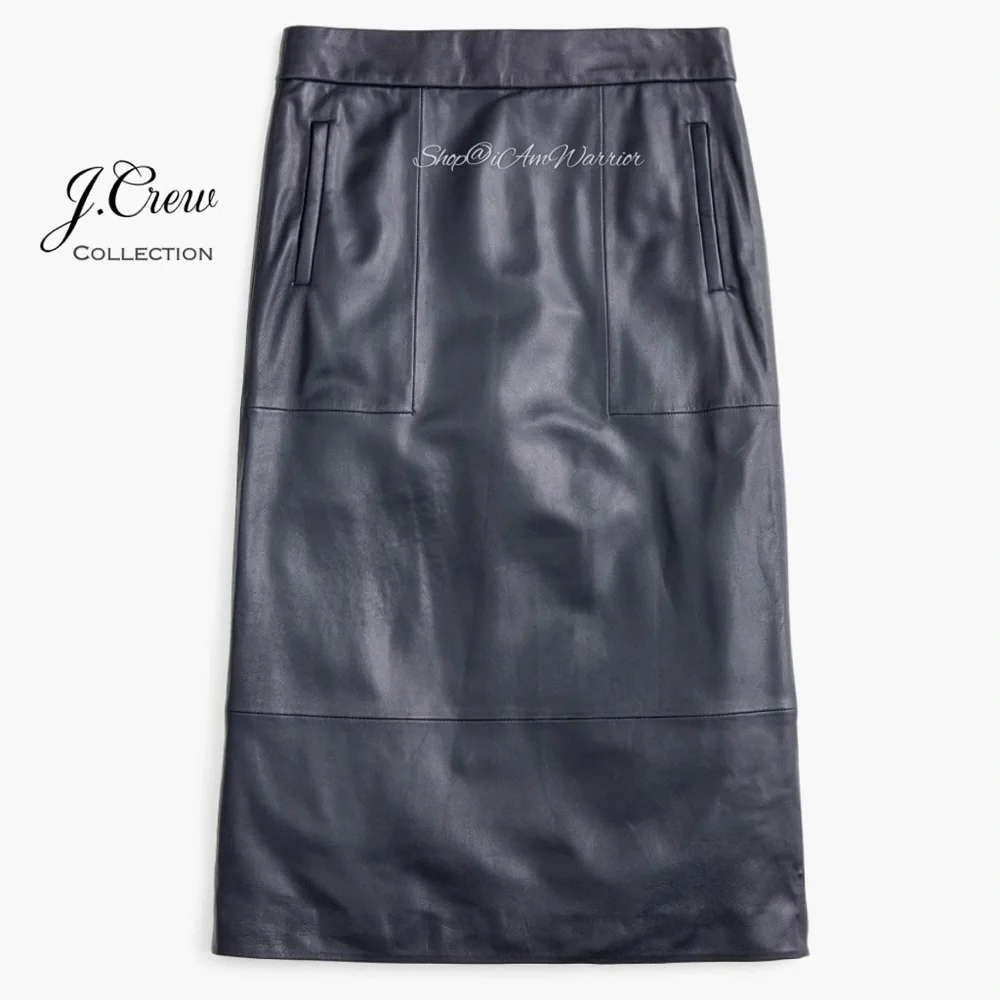 J.Crew Collection genuine leather a-line midi-skirt *shop@iamwarrior